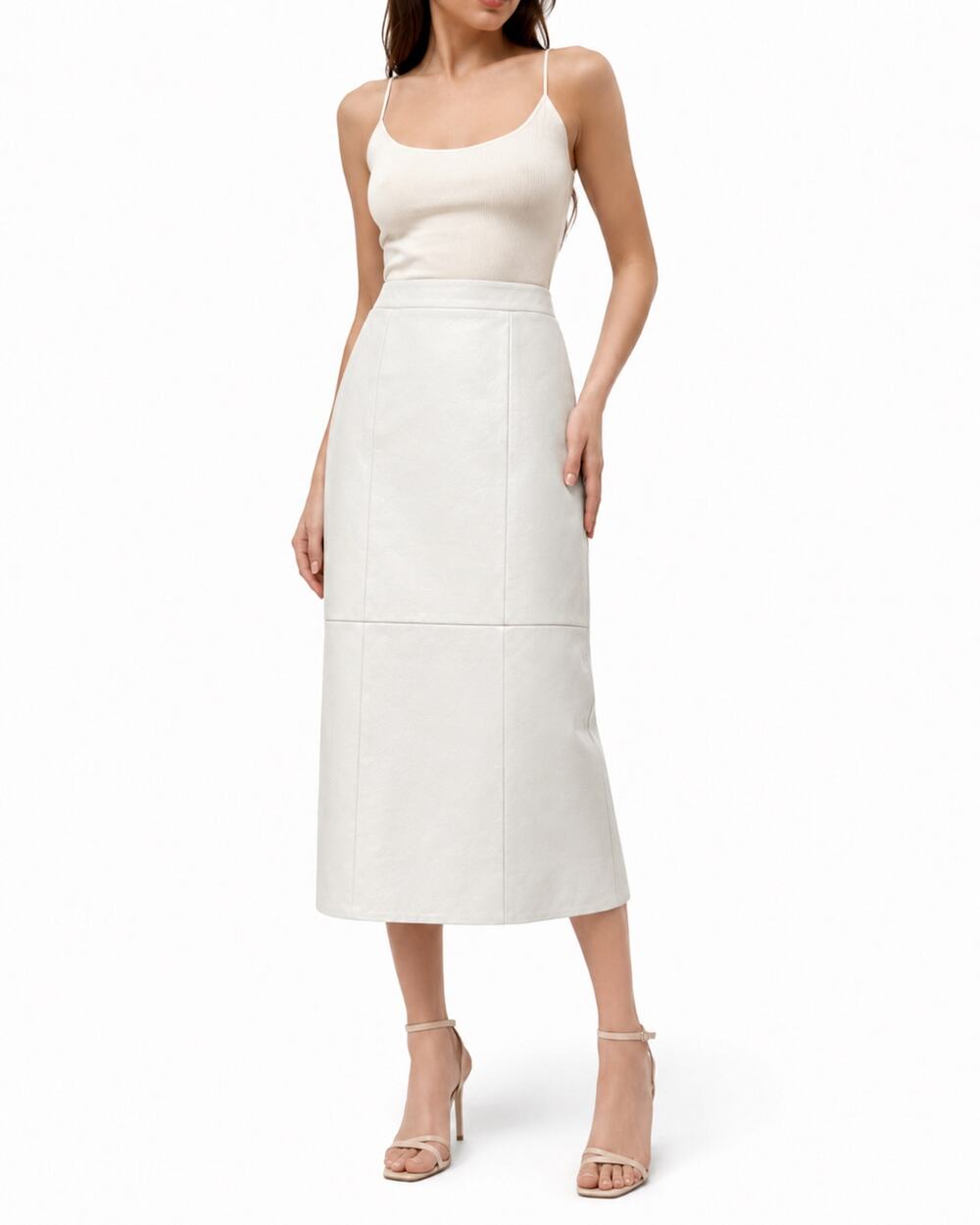 Vintage White Leather Midi Skirt Norskinn Norway Deadstock Pockets W28.5
